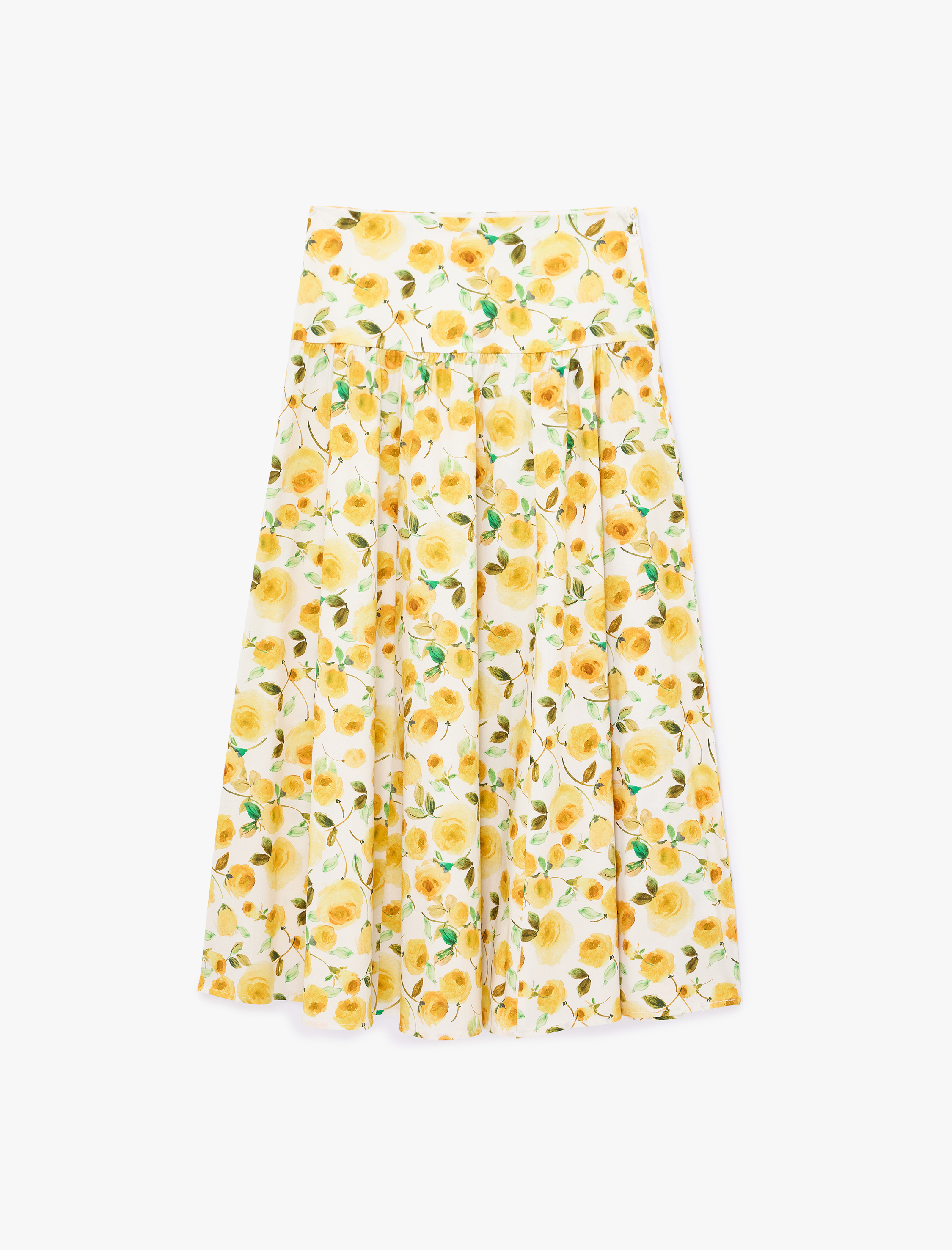   Pamuklu Çan Kesim Midi Boy Çiçekli Poplin Etek