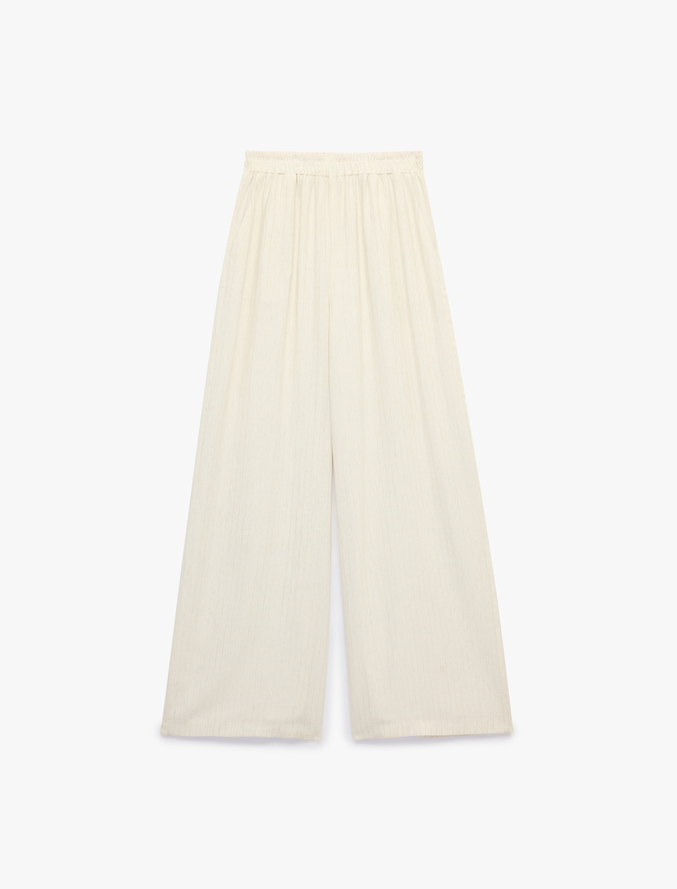   Yüksek Bel Dökümlü Keten Karışımlı Geniş Paça Pantolon