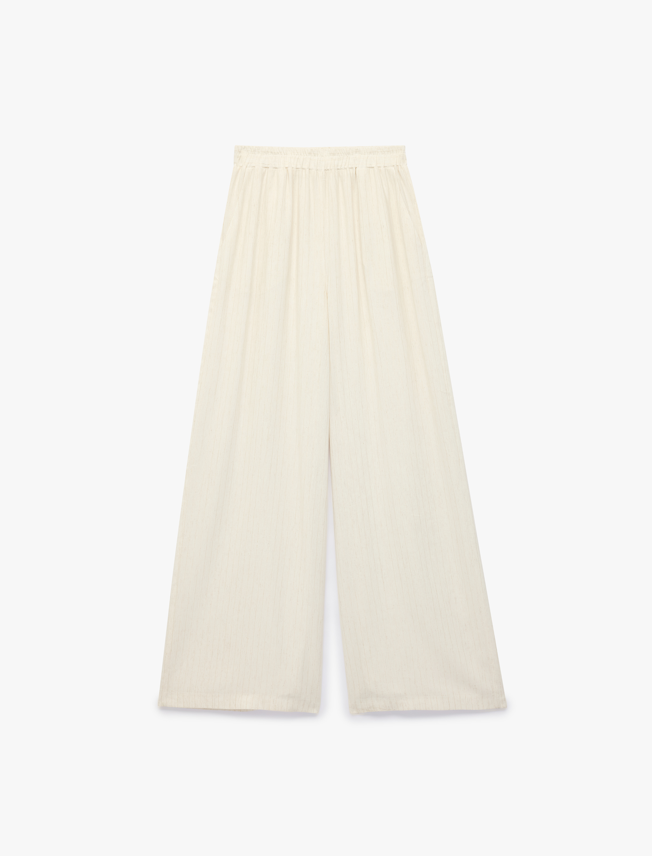   Yüksek Bel Dökümlü Keten Karışımlı Geniş Paça Pantolon