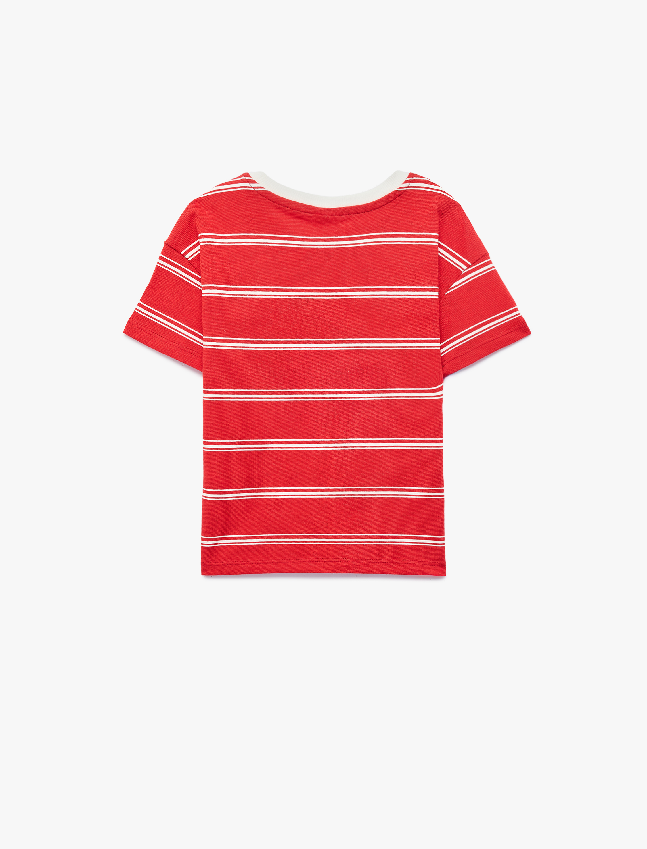  Erkek Bebek Pamuklu Kısa Kollu Bisiklet Yaka Oversize Çizgili Tişört