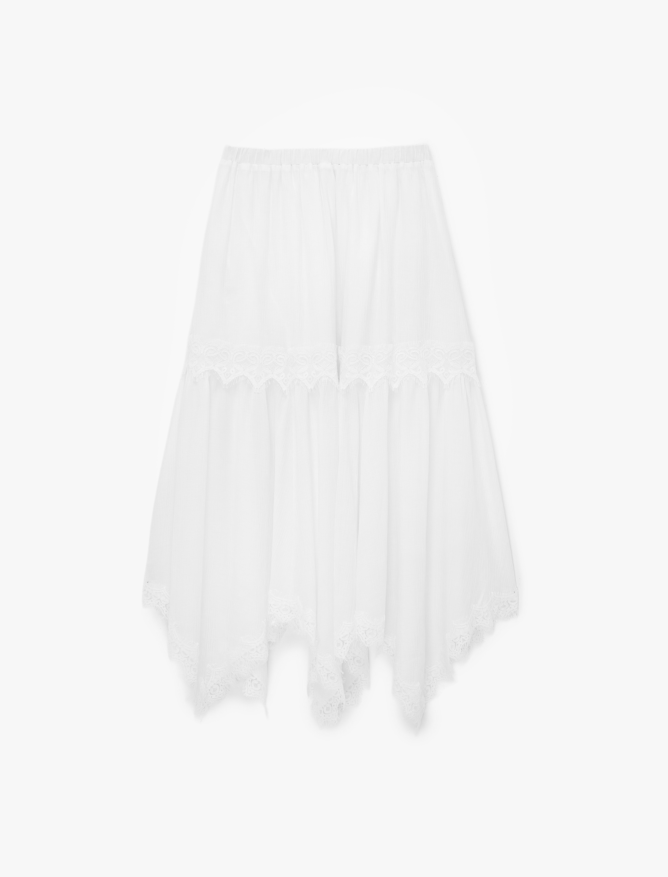   Dantel Detaylı Asimetrik Kesim Midi Boy Kraş Etek