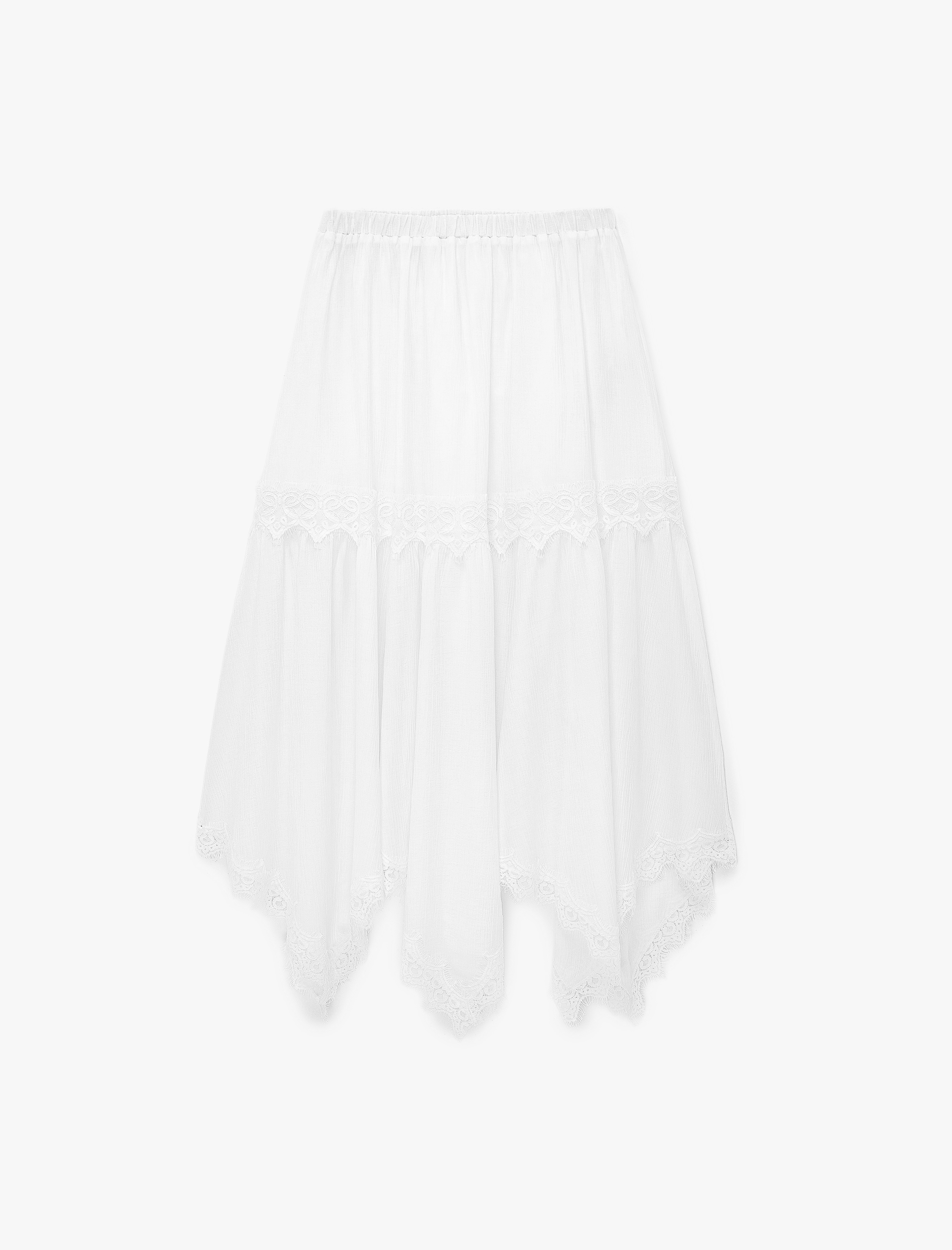   Dantel Detaylı Asimetrik Kesim Midi Boy Kraş Etek