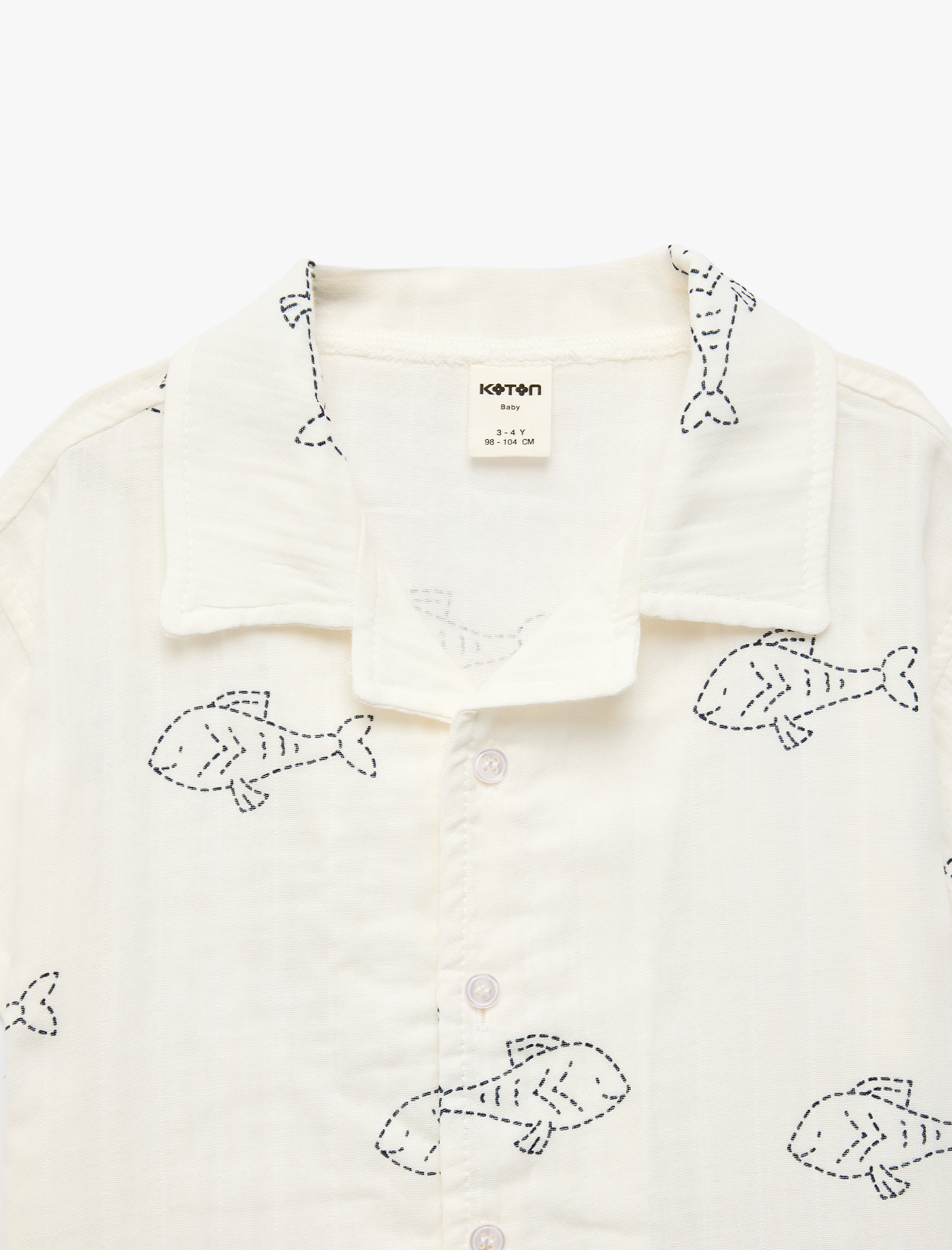  Erkek Bebek Balık Desenli Pamuklu Kısa Kollu Gömlek