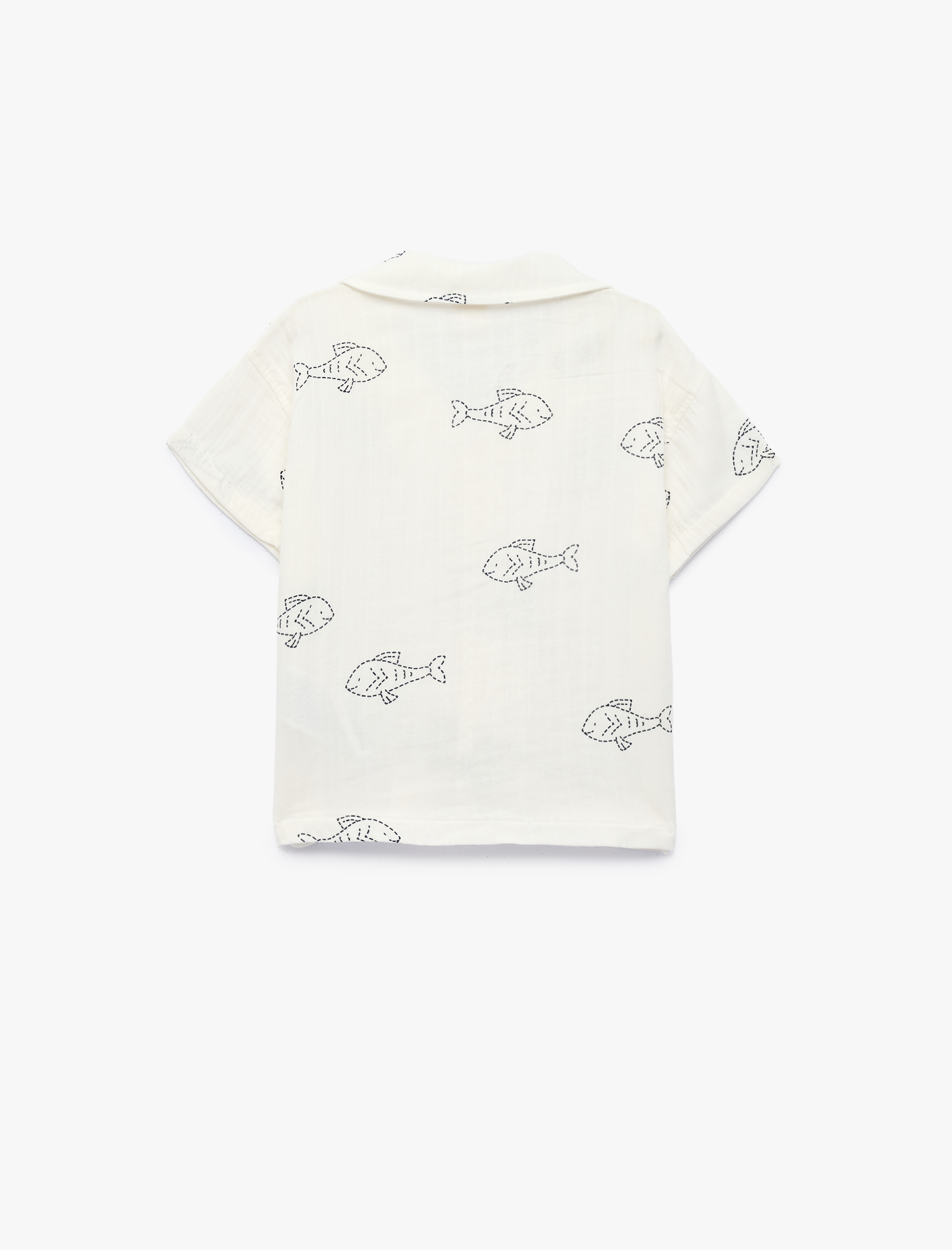  Erkek Bebek Balık Desenli Pamuklu Kısa Kollu Gömlek