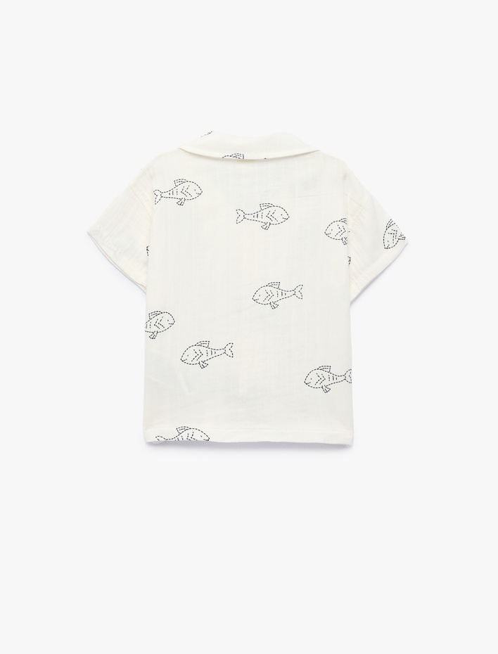 Erkek Bebek Balık Desenli Pamuklu Kısa Kollu Gömlek