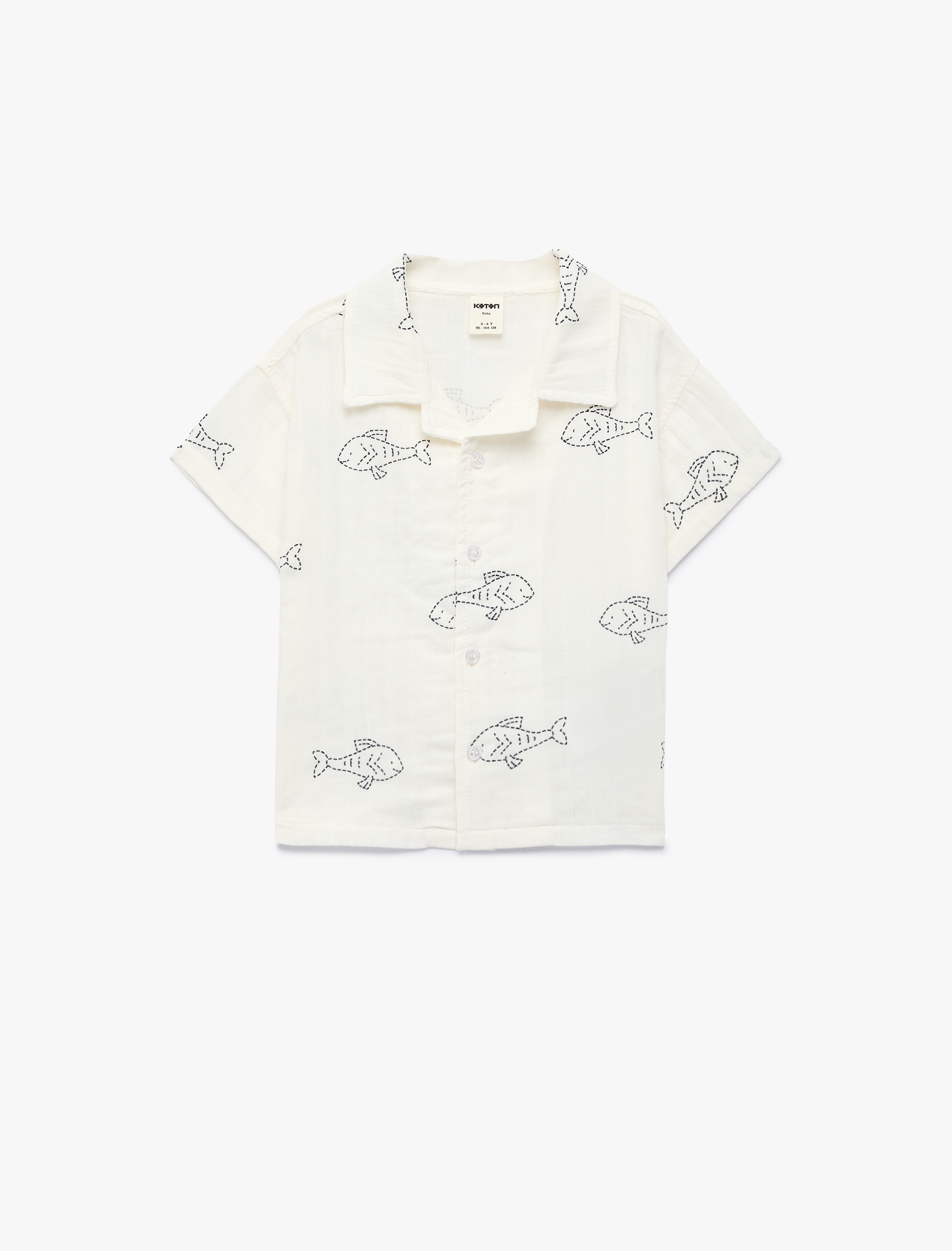  Erkek Bebek Balık Desenli Pamuklu Kısa Kollu Gömlek