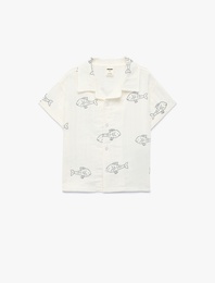 Balık Desenli Pamuklu Kısa Kollu Gömlek