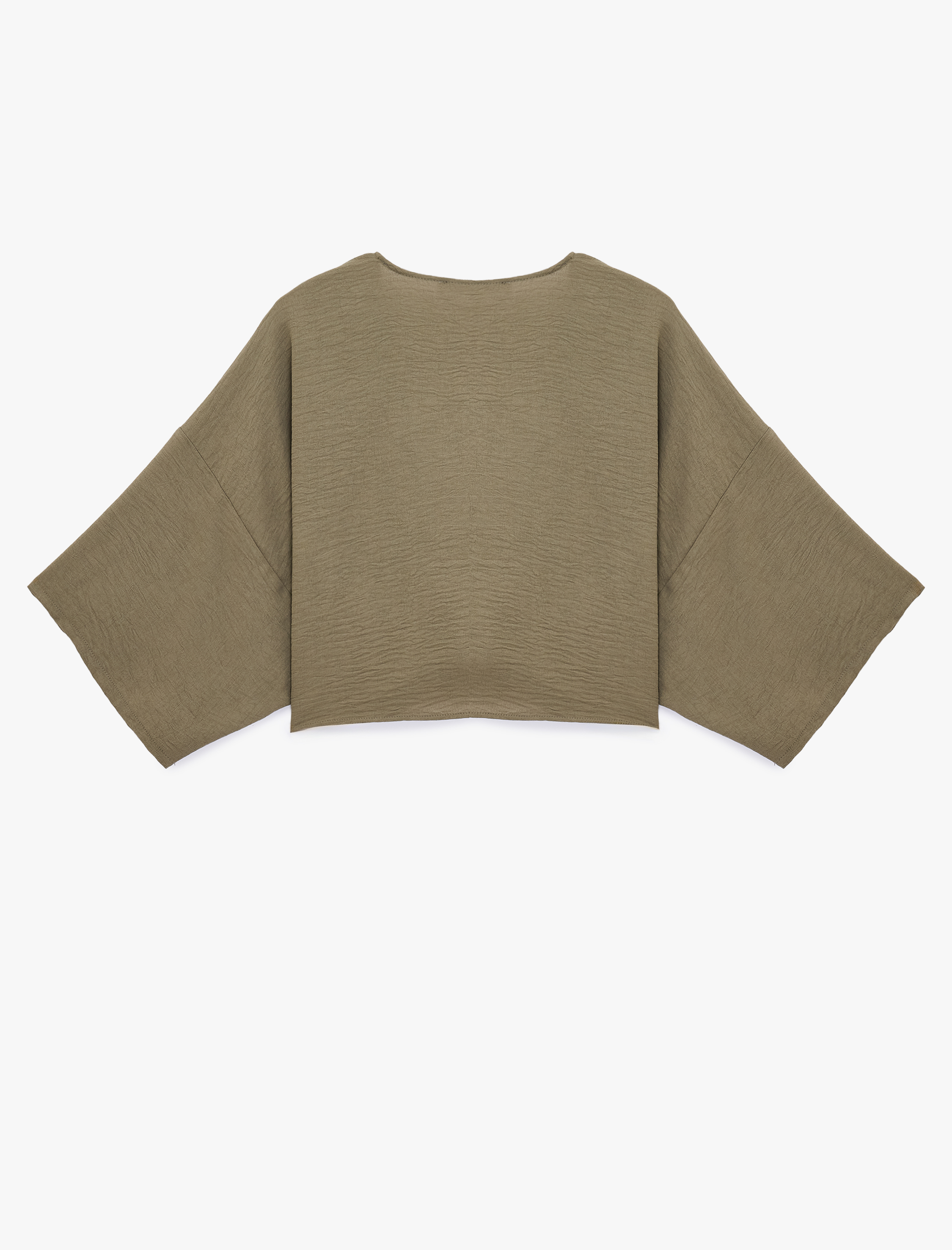   Kısa Kollu Kruvaze Yaka Bağlamalı Crop Oversize Kimono