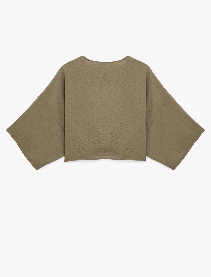  Kısa Kollu Kruvaze Yaka Bağlamalı Crop Oversize Kimono