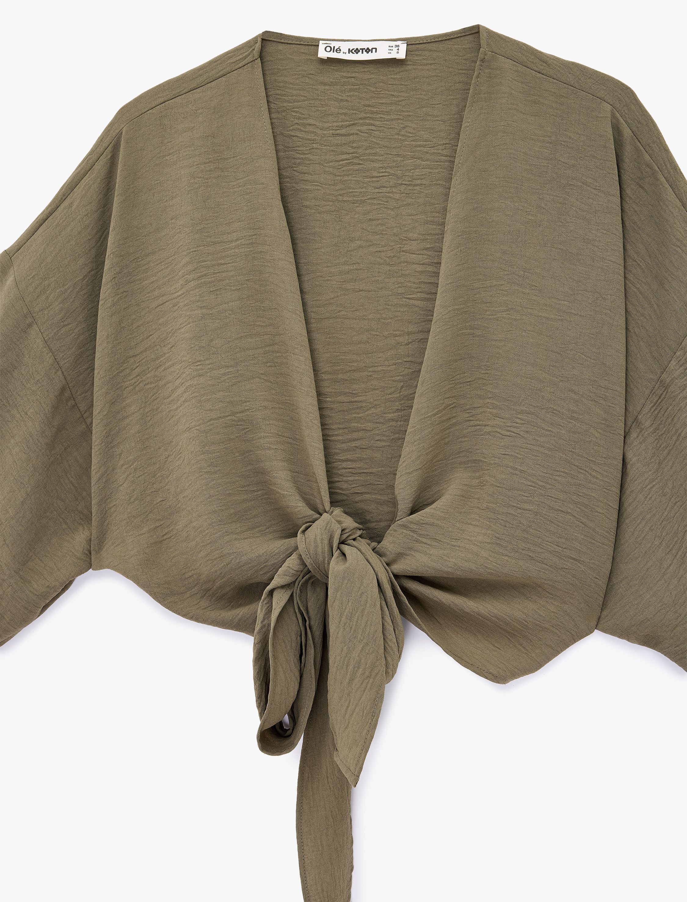   Kısa Kollu Kruvaze Yaka Bağlamalı Crop Oversize Kimono