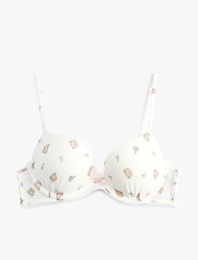 Destekli Fiyonk Detaylı Ekstra Dolgulu Ayıcık Desenli Sütyen