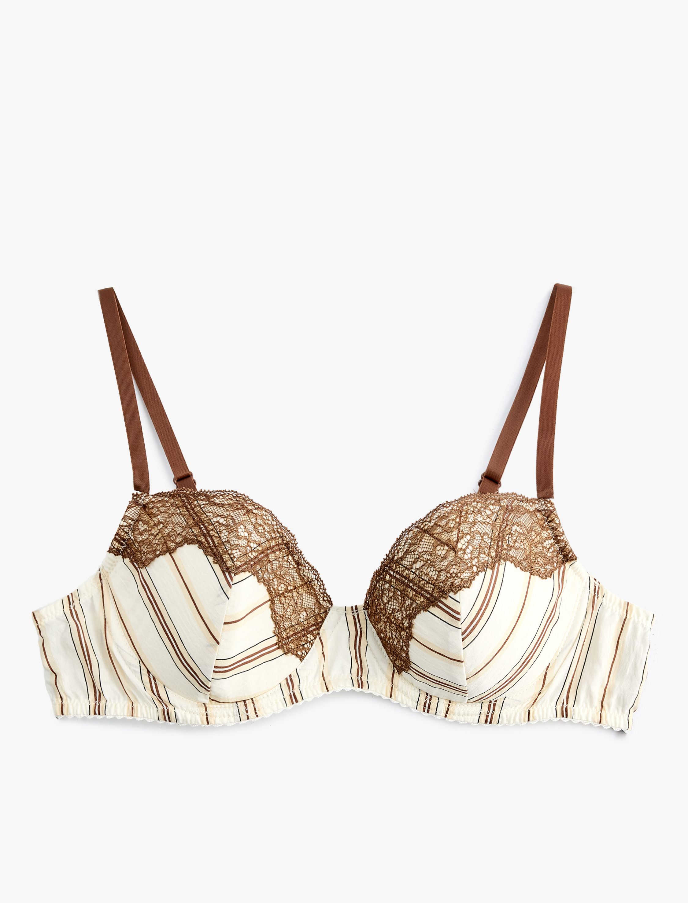   Viskon Dantel Detaylı Desteksiz Balenli Çizgili Sütyen