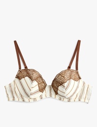 Viskon Dantel Detaylı Desteksiz Balenli Çizgili Sütyen