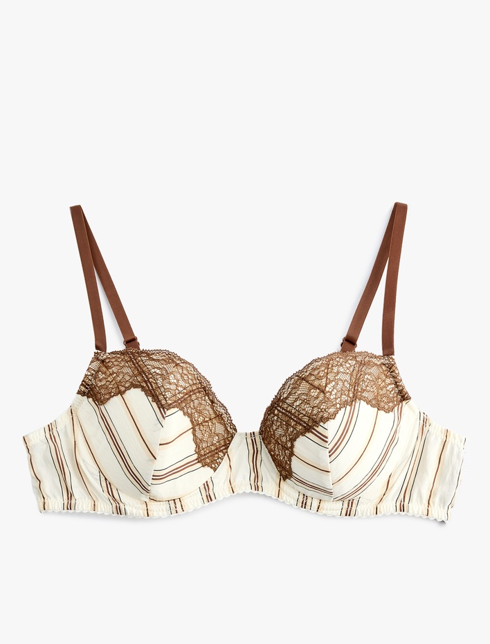  Viskon Dantel Detaylı Desteksiz Balenli Çizgili Sütyen