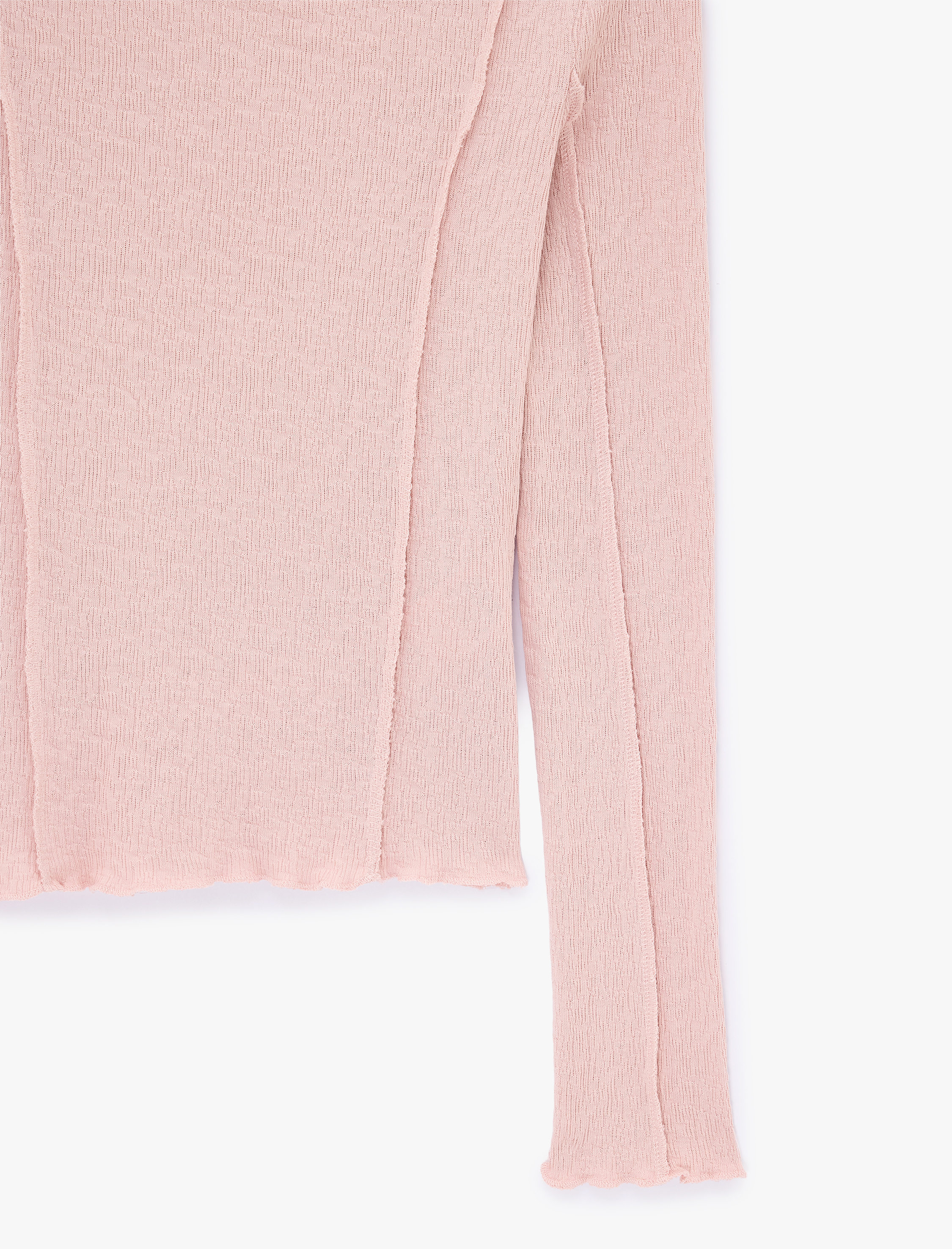   Pamuklu Nervürlü Slim Fit Kayık Yaka Uzun Kollu Tişört