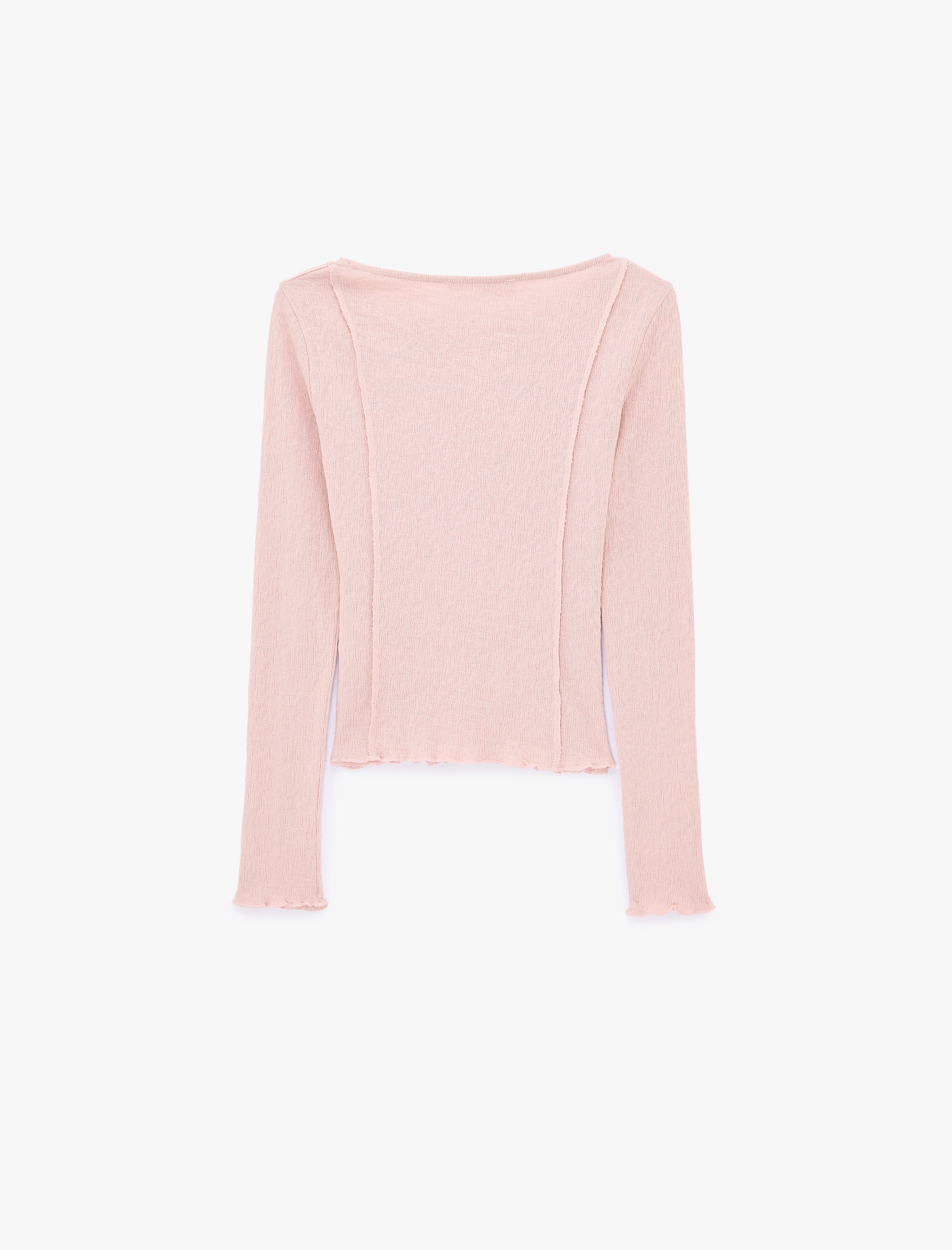   Pamuklu Nervürlü Slim Fit Kayık Yaka Uzun Kollu Tişört