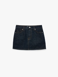Pamuklu Normal Bel Düğmeli Cepli Mini Denim Şort Etek