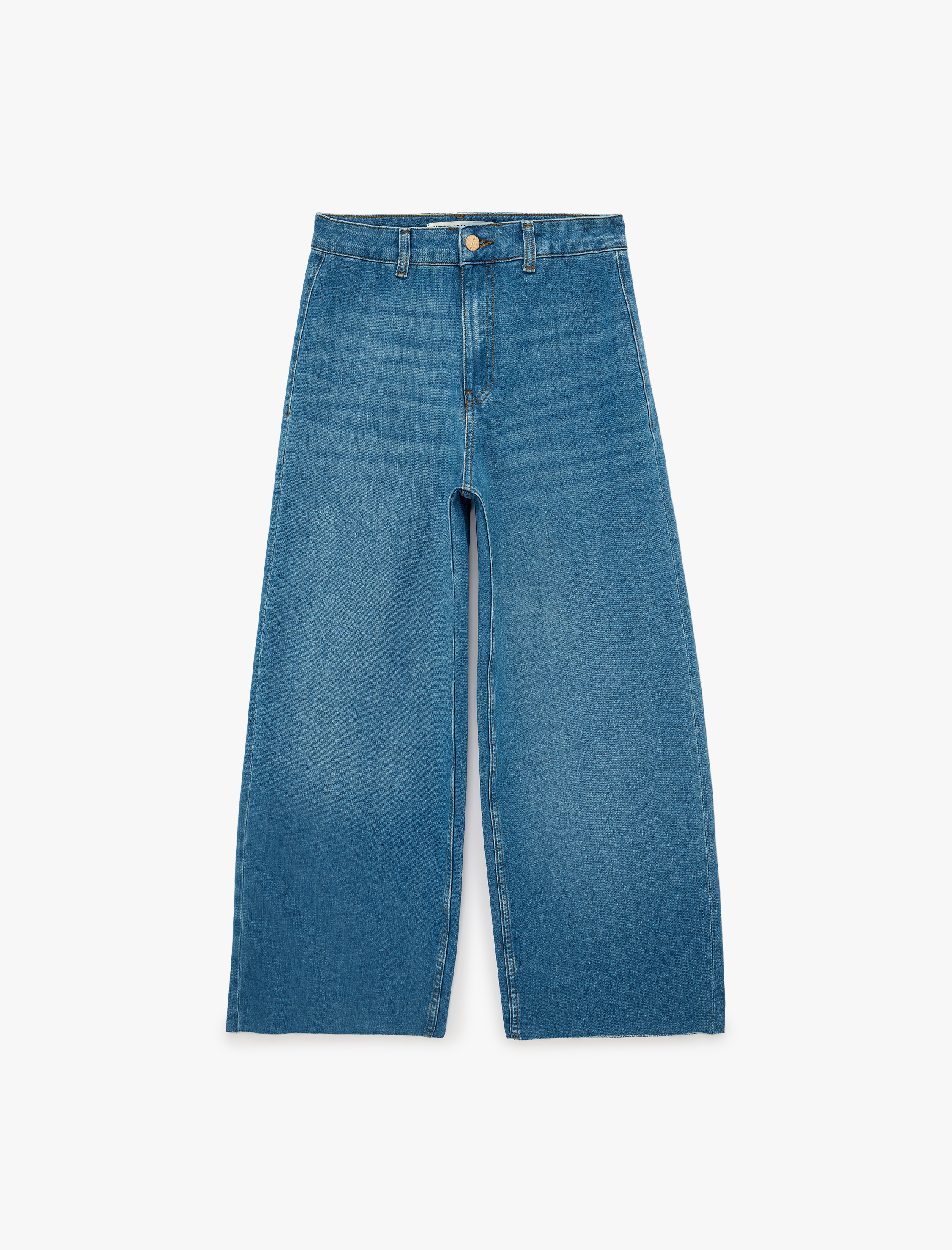   Pamuklu Yüksek Bel Bol Paça Denim Pantolon - Culotte Jeans