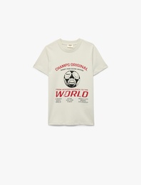 Bisiklet Yaka Kısa Kollu Pamuklu Baskılı Tişört