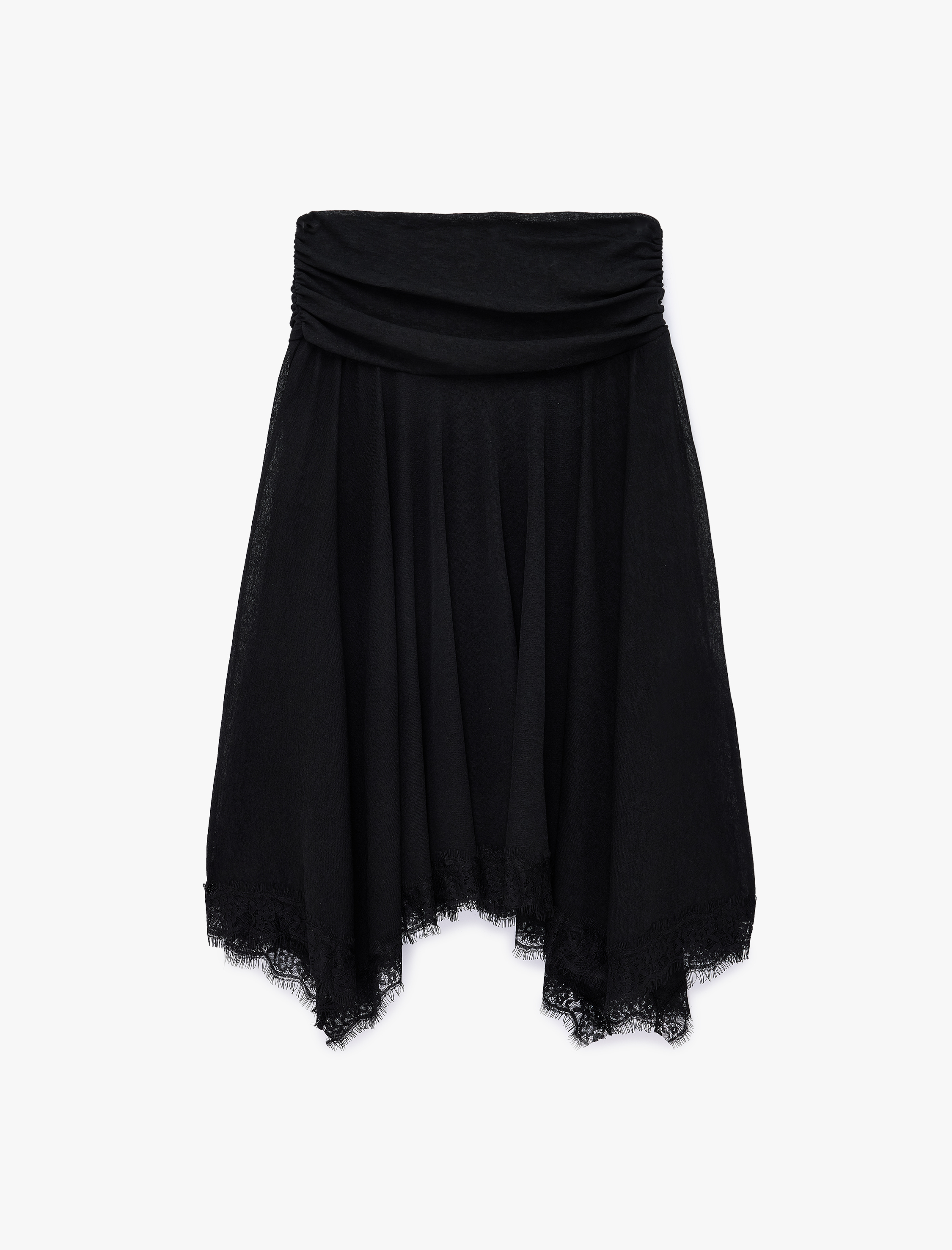   Dantel Detaylı Asimetrik Slim Fit Midi Etek