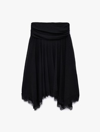 Dantel Detaylı Asimetrik Slim Fit Midi Etek