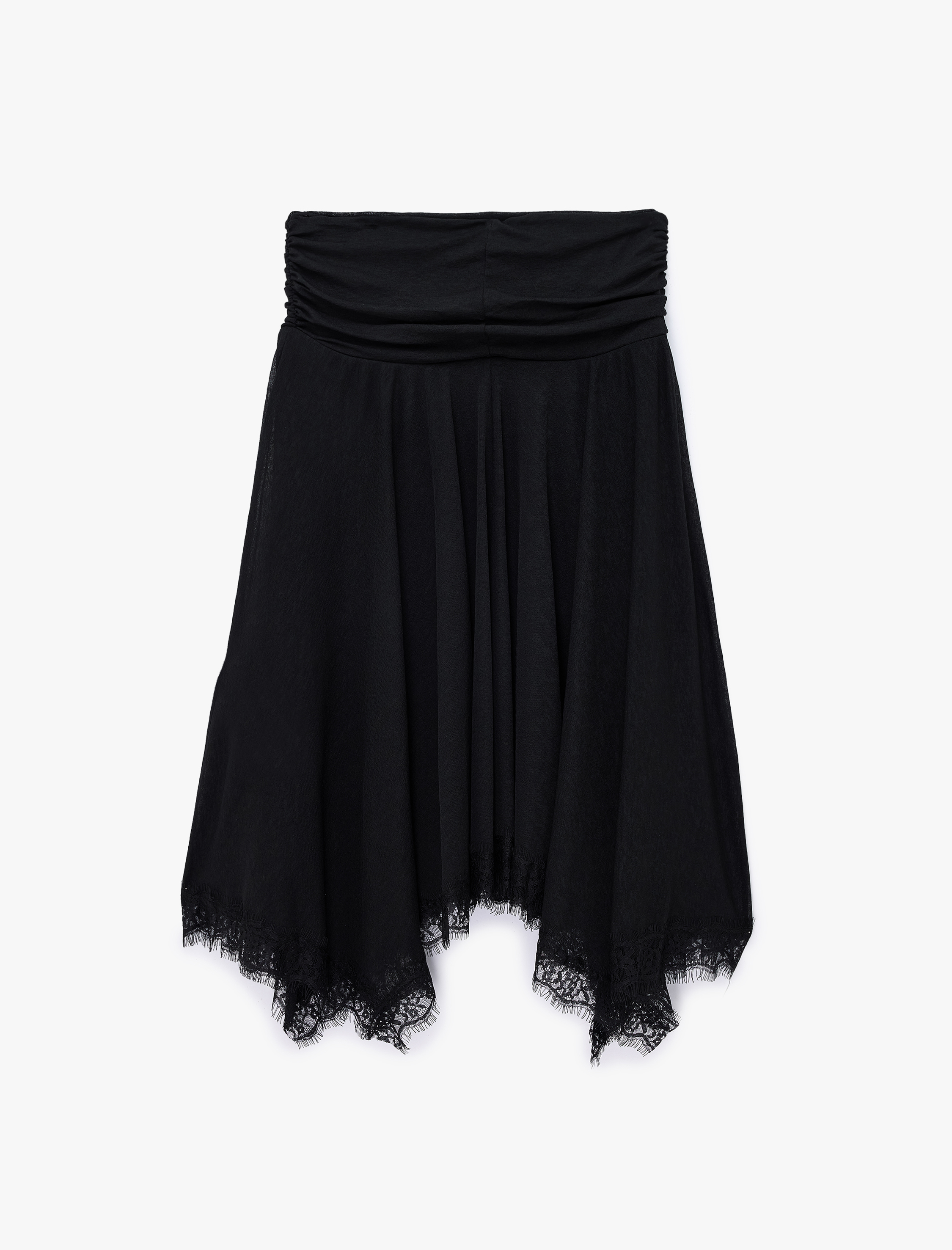   Dantel Detaylı Asimetrik Slim Fit Midi Etek