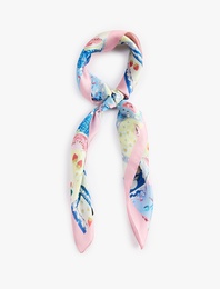 Çiçek Desenli Saten Kare Fular