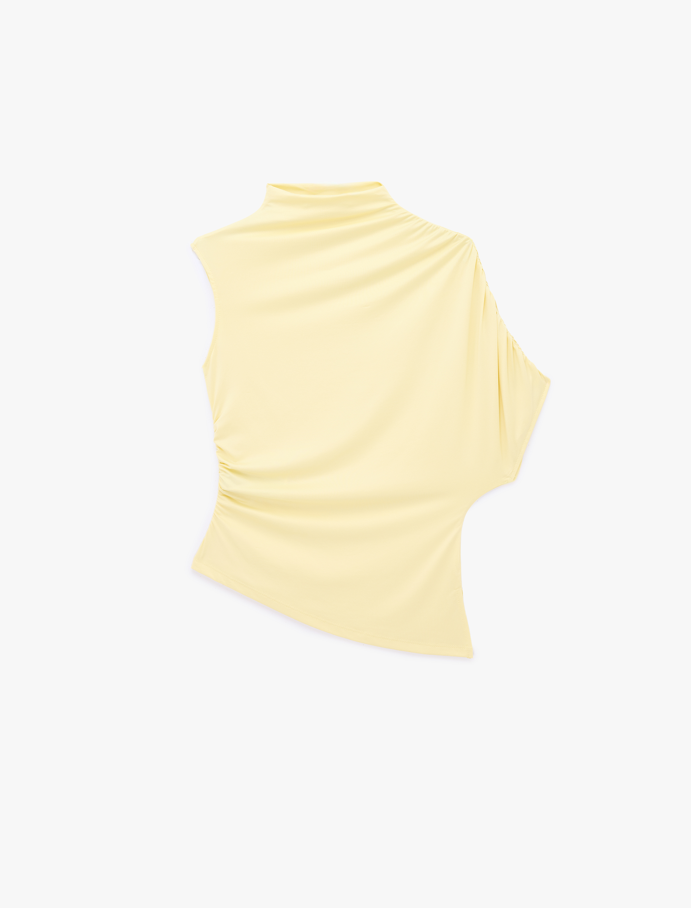   Slim Fit Asimetrik Kesim Drapeli Dik Yaka Bluz