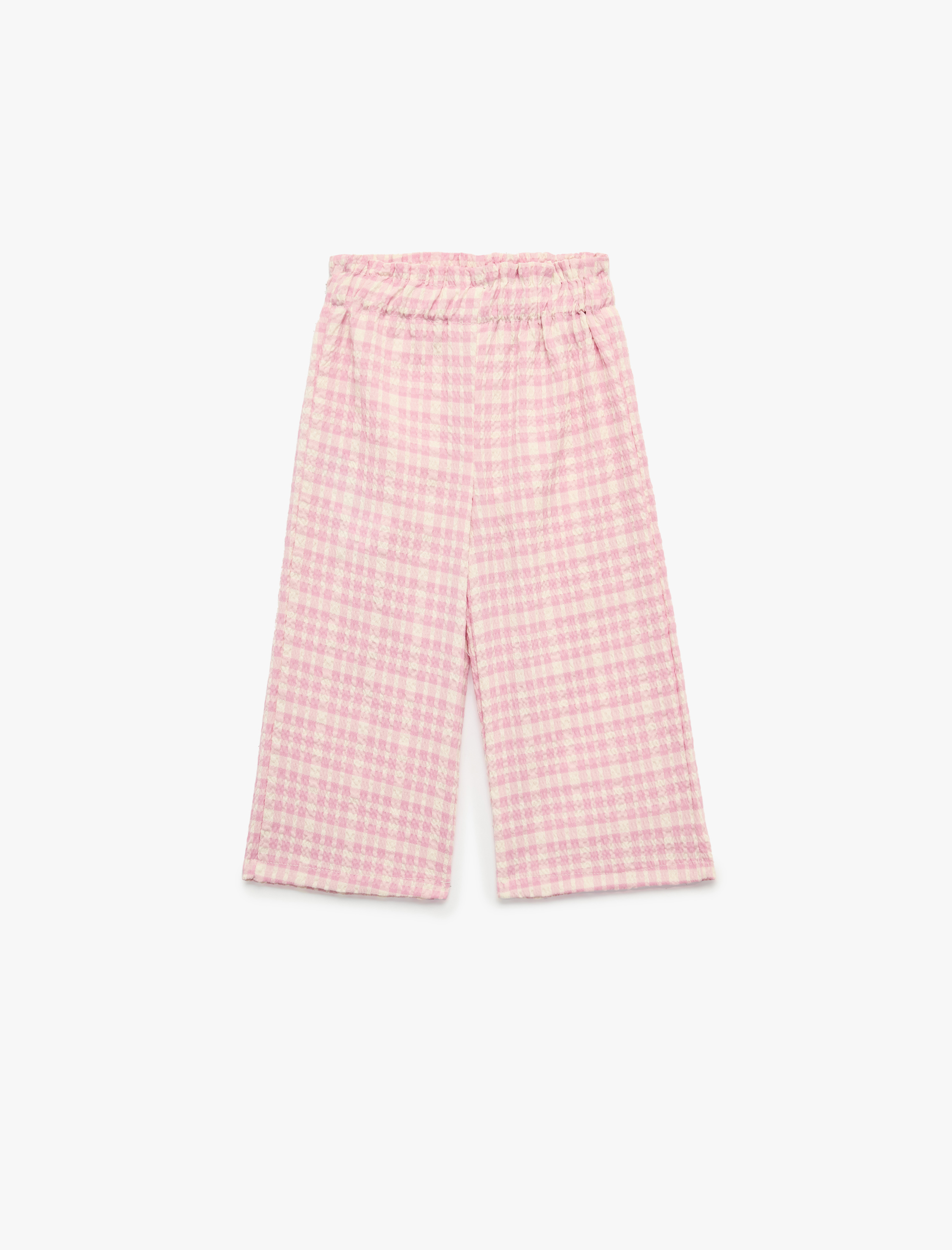  Kız Bebek Pamuklu Beli Lastikli Geniş Paça Ekoseli Pantolon