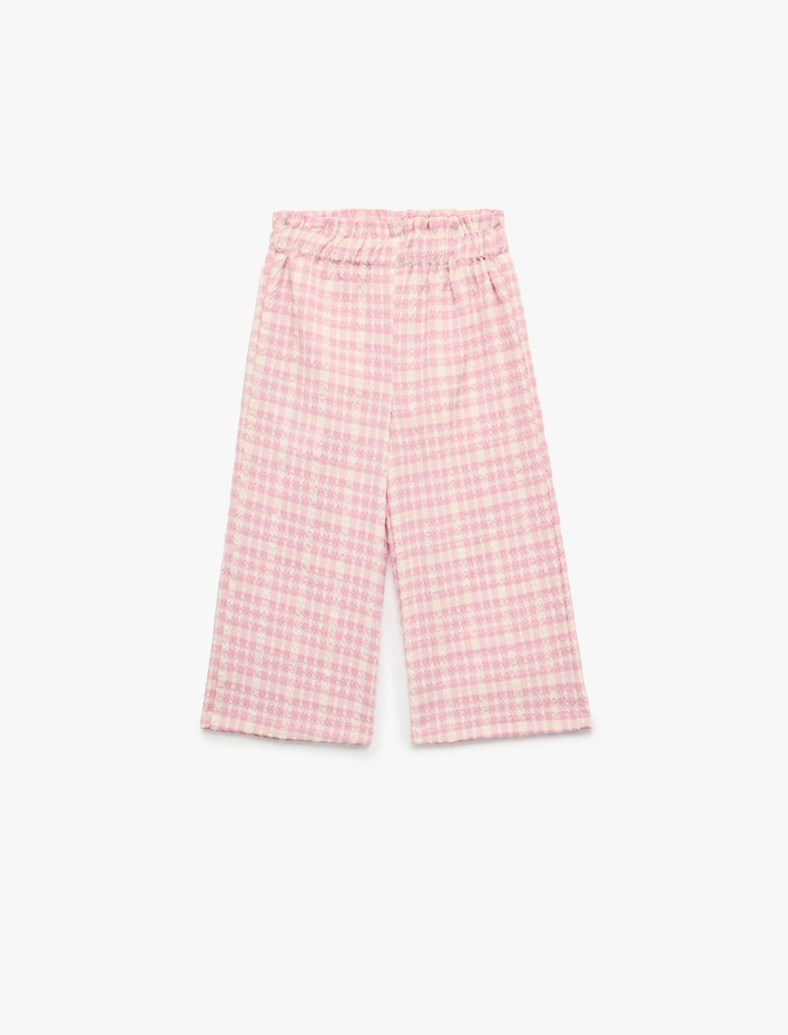Kız Bebek Pamuklu Beli Lastikli Geniş Paça Ekoseli Pantolon