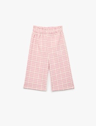 Pamuklu Beli Lastikli Geniş Paça Ekoseli Pantolon