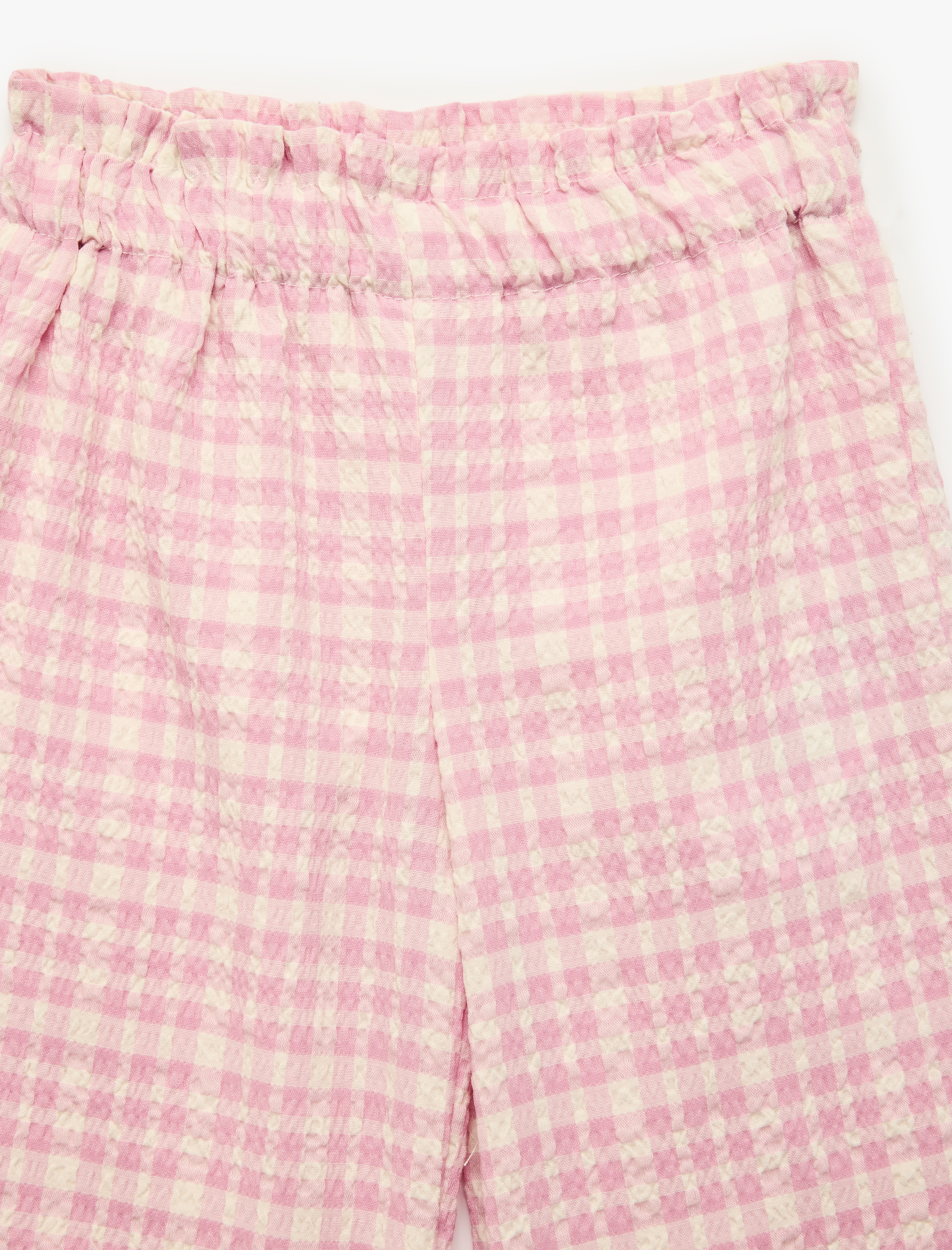  Kız Bebek Pamuklu Beli Lastikli Geniş Paça Ekoseli Pantolon