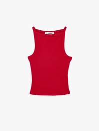 Slim Fit Pamuklu Kolsuz Kayık Yaka Bluz