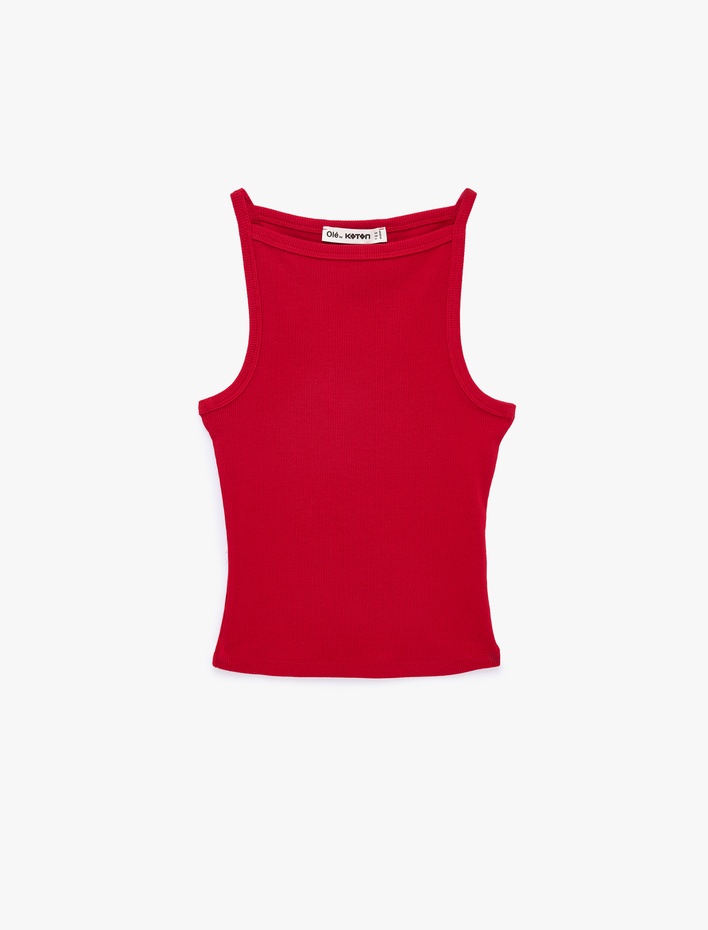  Slim Fit Pamuklu Kolsuz Kayık Yaka Bluz