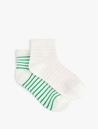 Pamuklu 2'li Çizgili  Çorap Seti