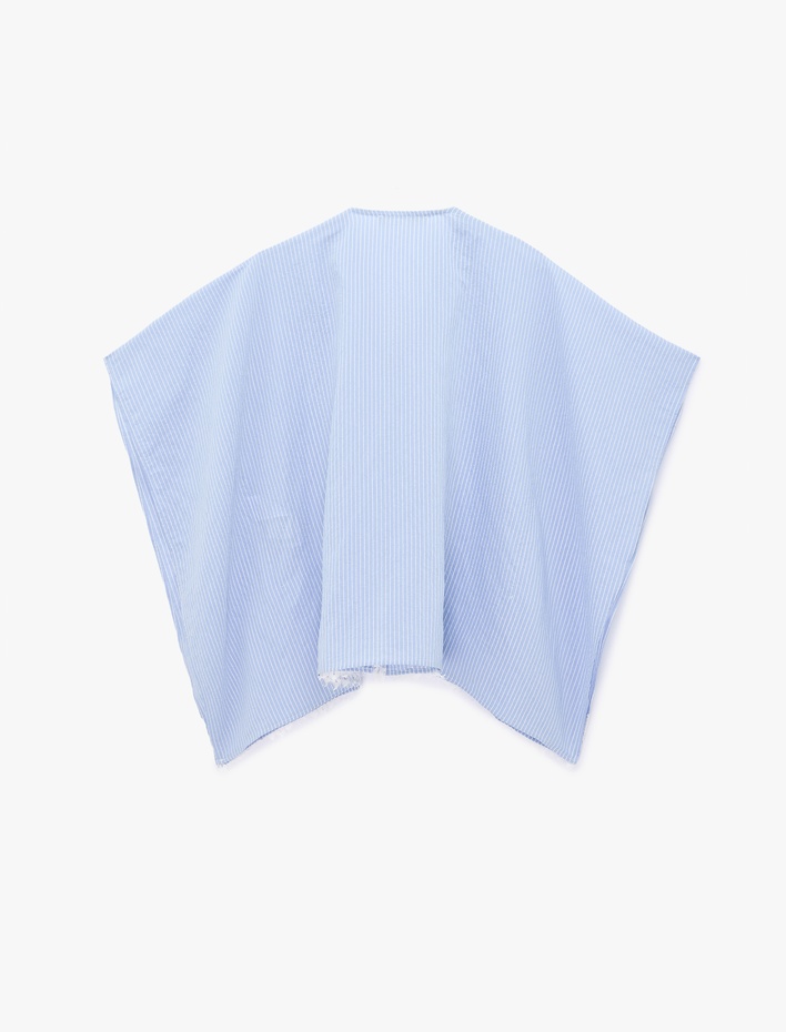  Modal Kumaş V Yaka Yarasa Kol Dantel Detaylı Çizgili Panço Bluz