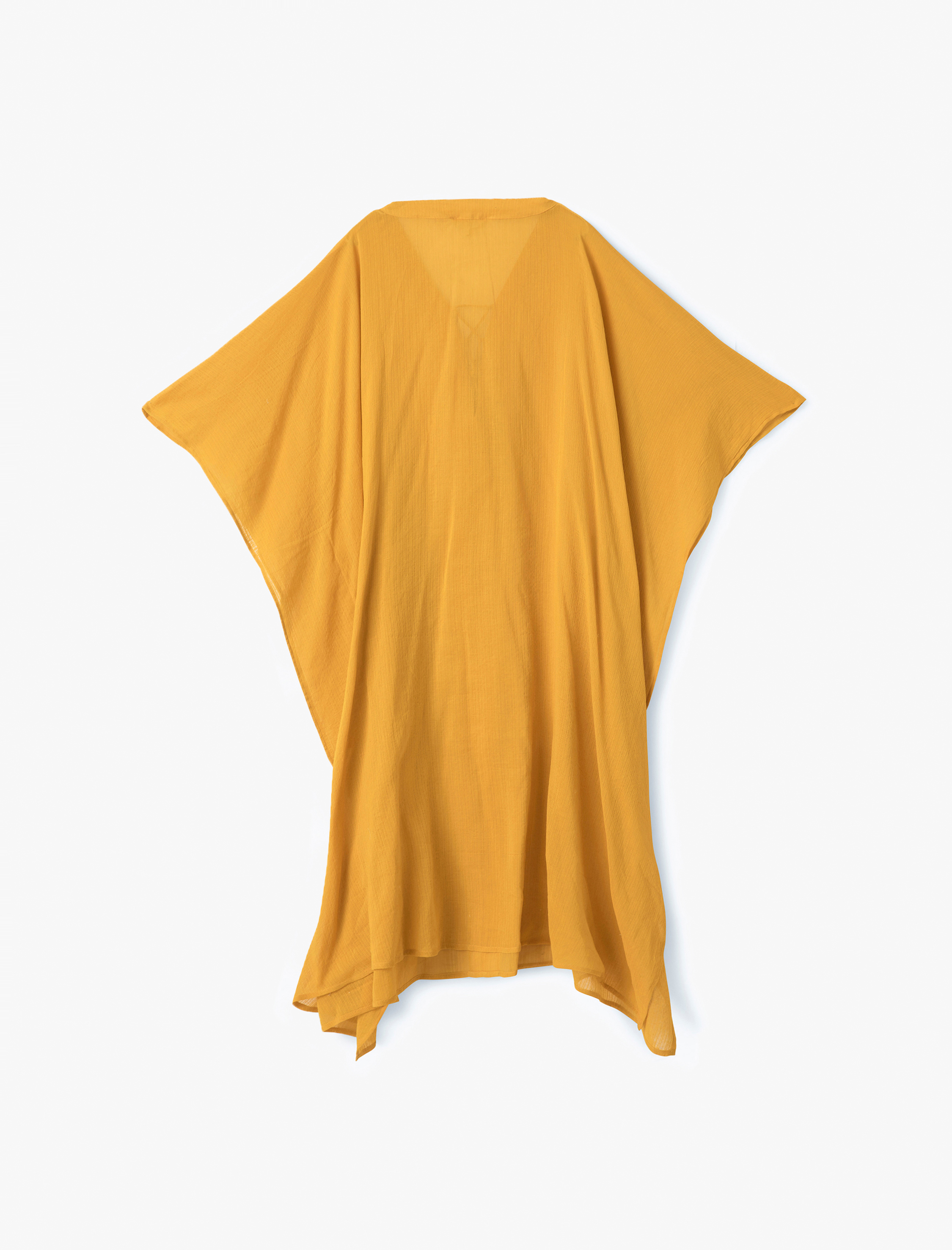   Pamuklu Kısa Yarasa Kol V Yaka Asimetrik Kesim Oversize Plaj Elbisesi