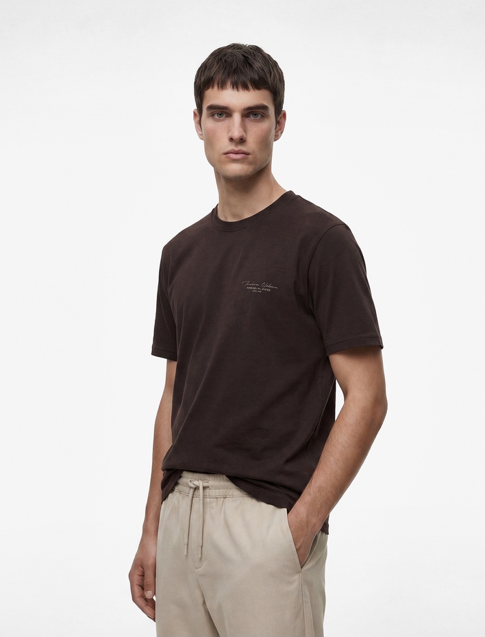  Regular Fit Kısa Kollu Bisiklet Yaka Pamuklu Baskılı Tişört