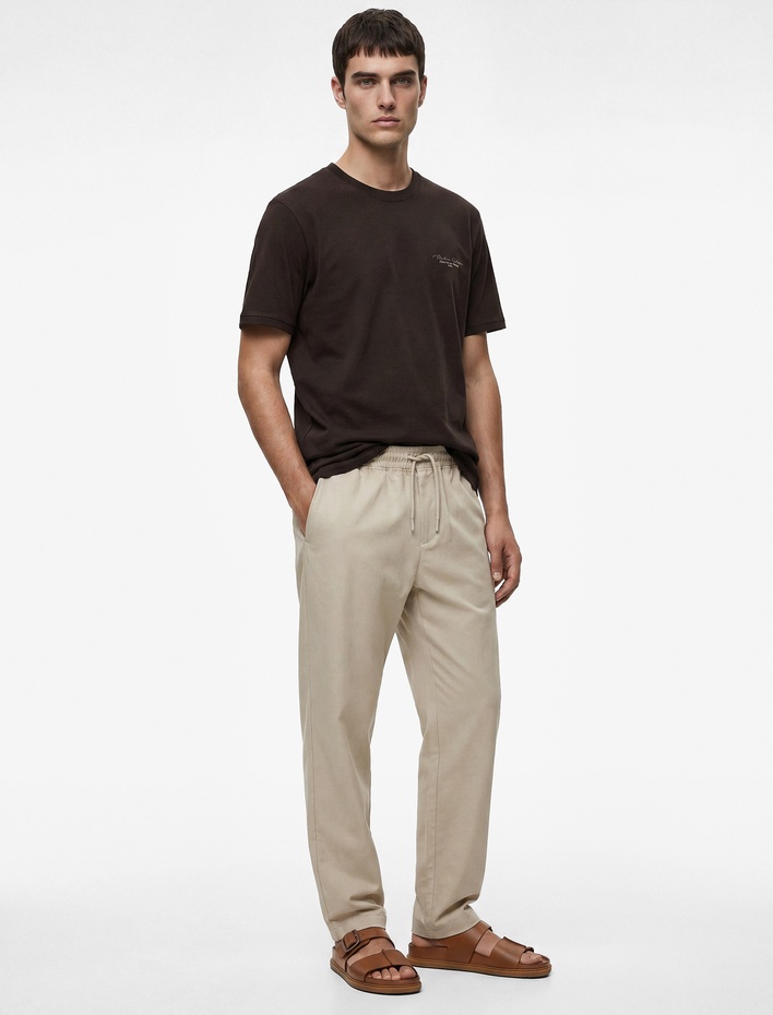  Regular Fit Kısa Kollu Bisiklet Yaka Pamuklu Baskılı Tişört