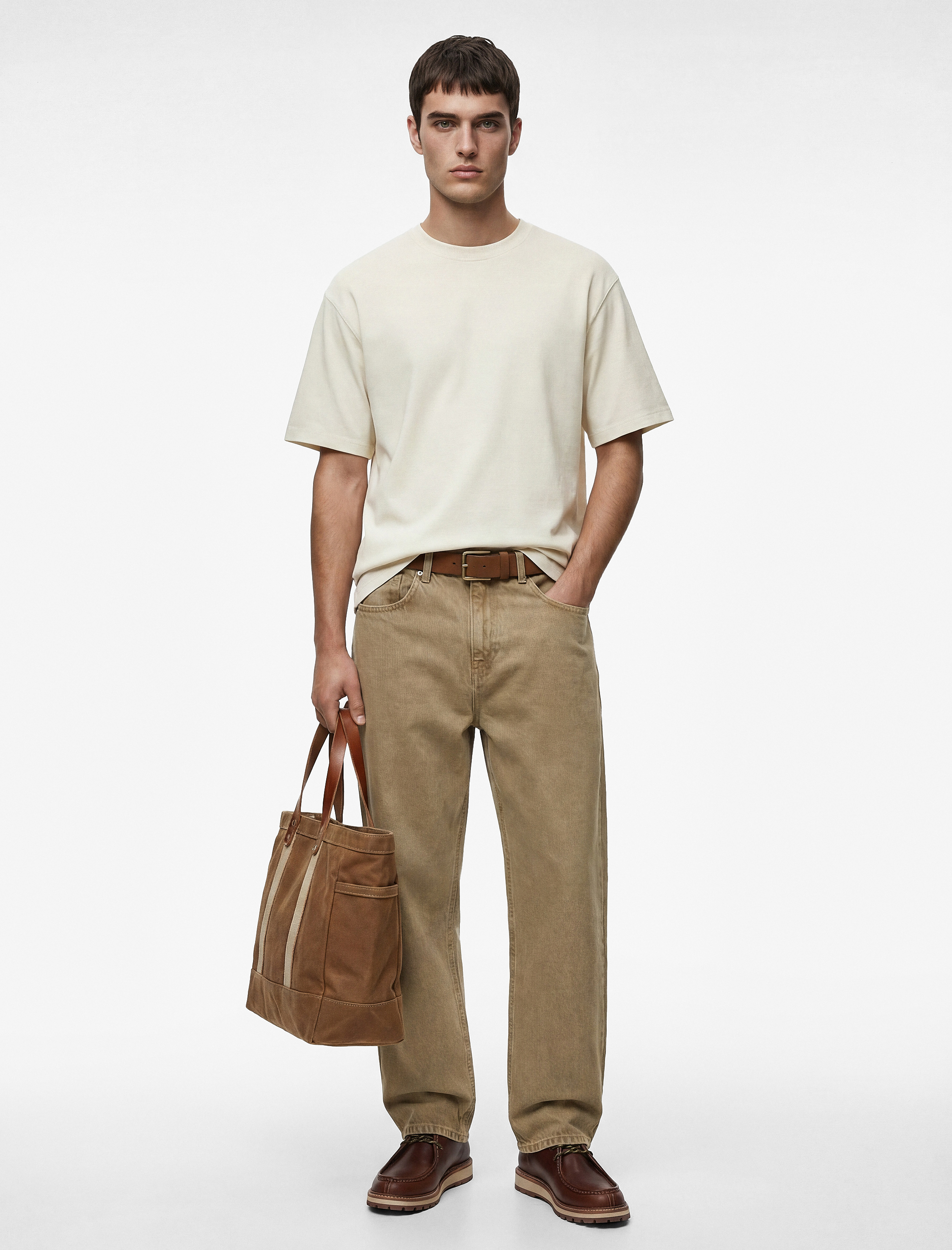   Pamuklu Kısa Kollu Bisiklet Yaka Basic Oversize Tişört