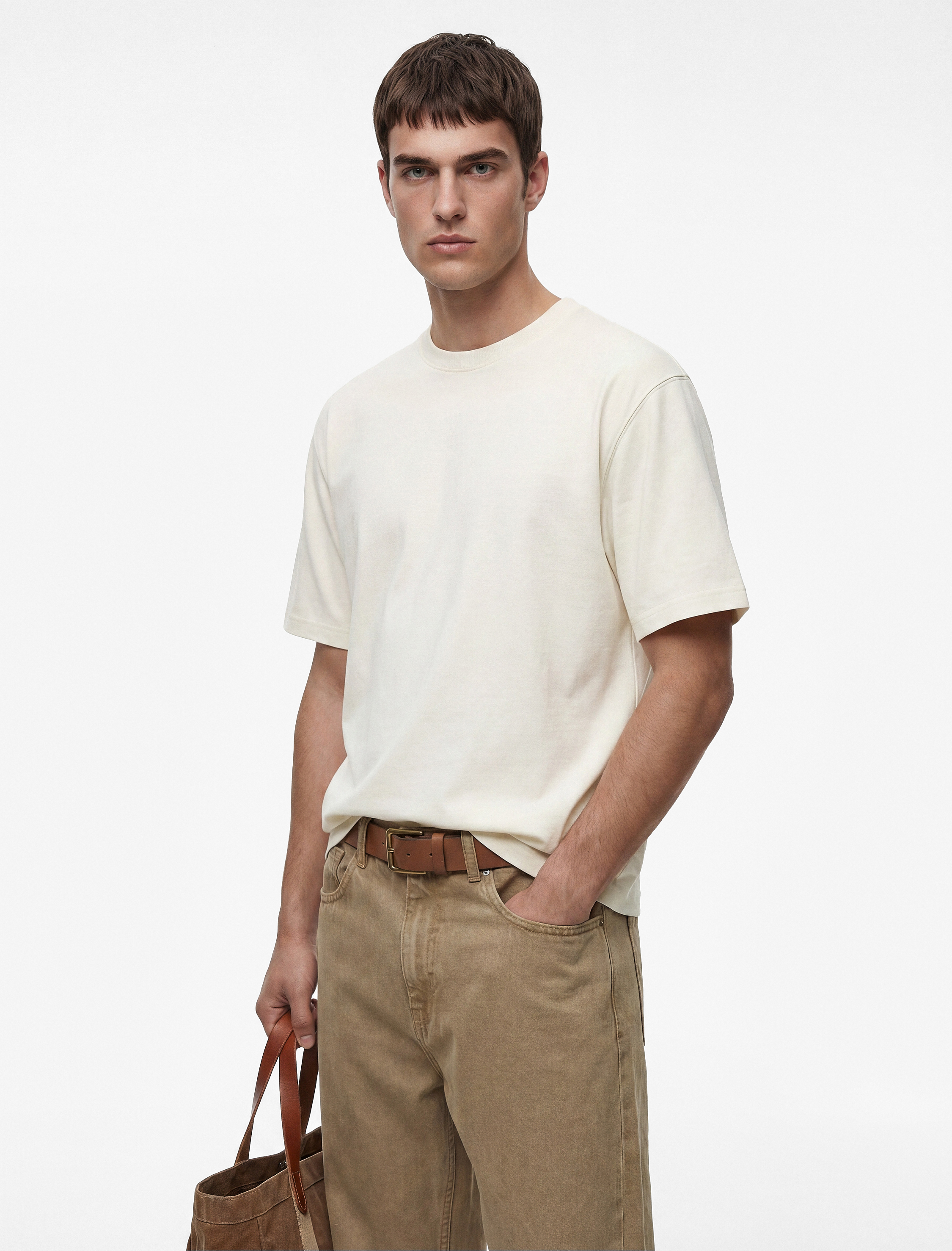   Pamuklu Kısa Kollu Bisiklet Yaka Basic Oversize Tişört