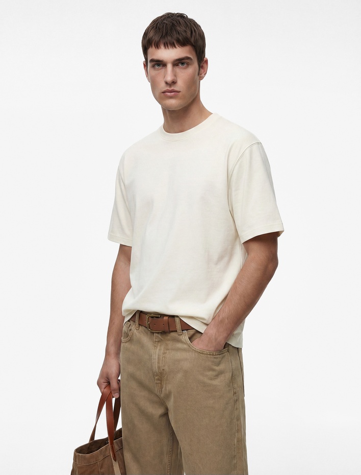  Pamuklu Kısa Kollu Bisiklet Yaka Basic Oversize Tişört