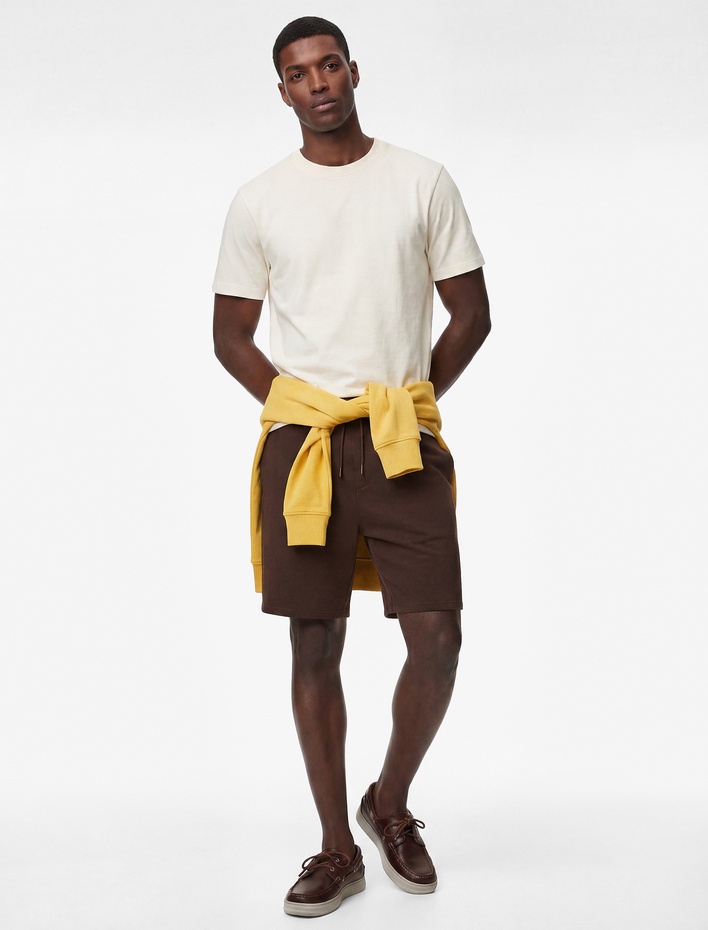  Pamuklu Cep Detaylı Beli Bağcıklı Baskılı Bermuda Şort