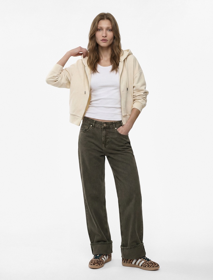  Modal Kumaş Uzun Kollu Cepli Kapüşonlu Sweatshirt