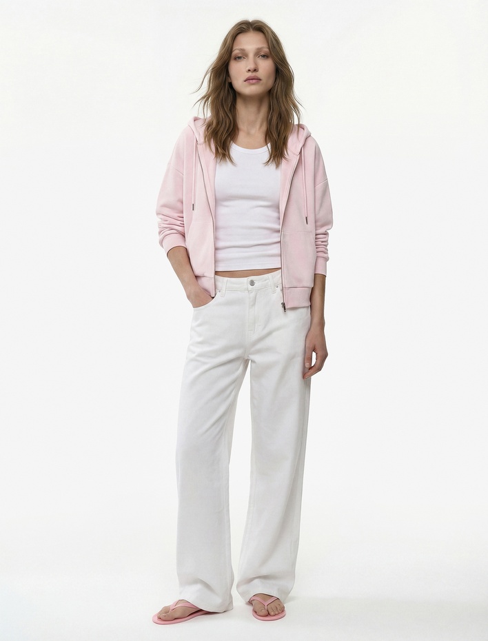  Modal Kumaş Uzun Kollu Cepli Kapüşonlu Sweatshirt