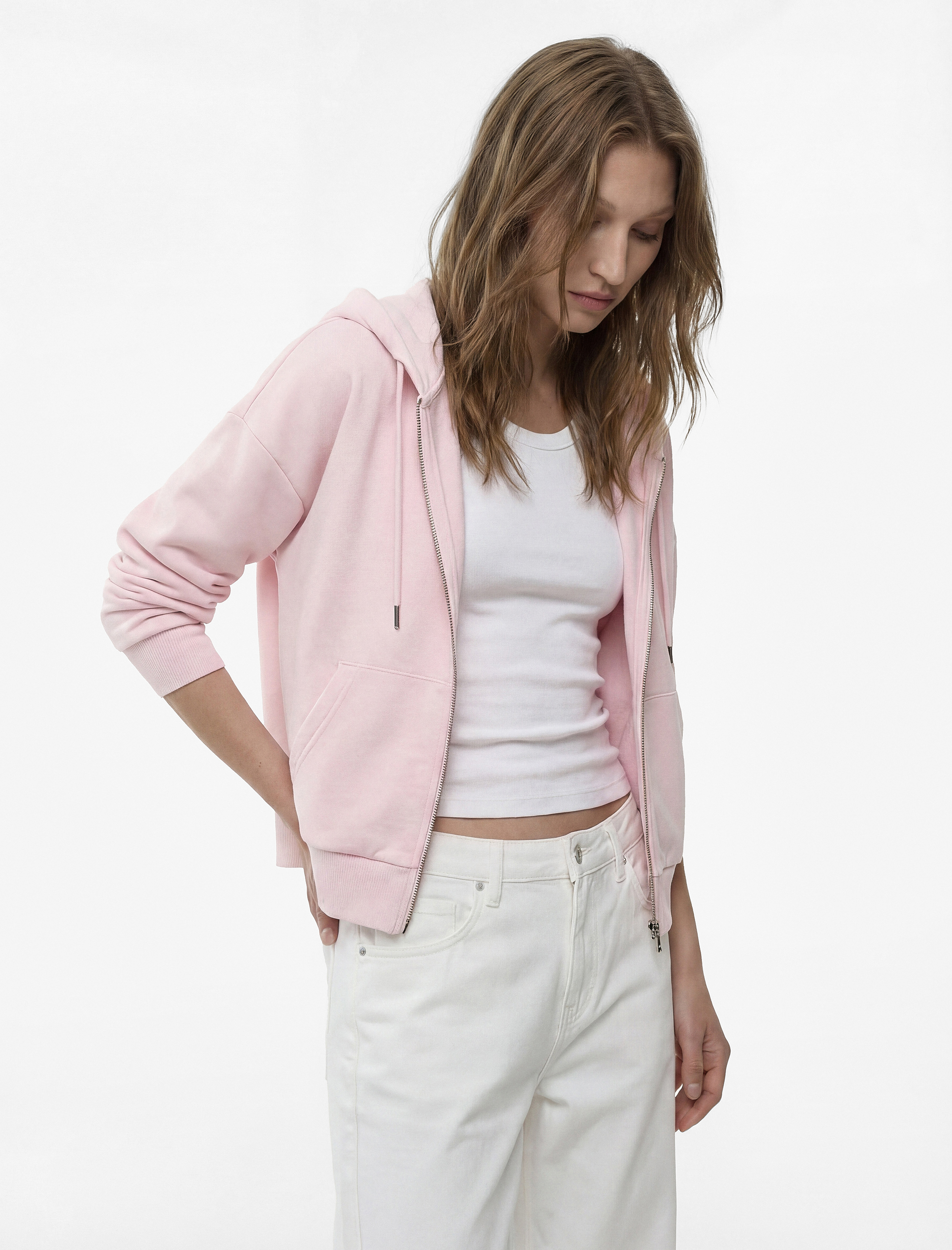   Modal Kumaş Uzun Kollu Cepli Kapüşonlu Sweatshirt