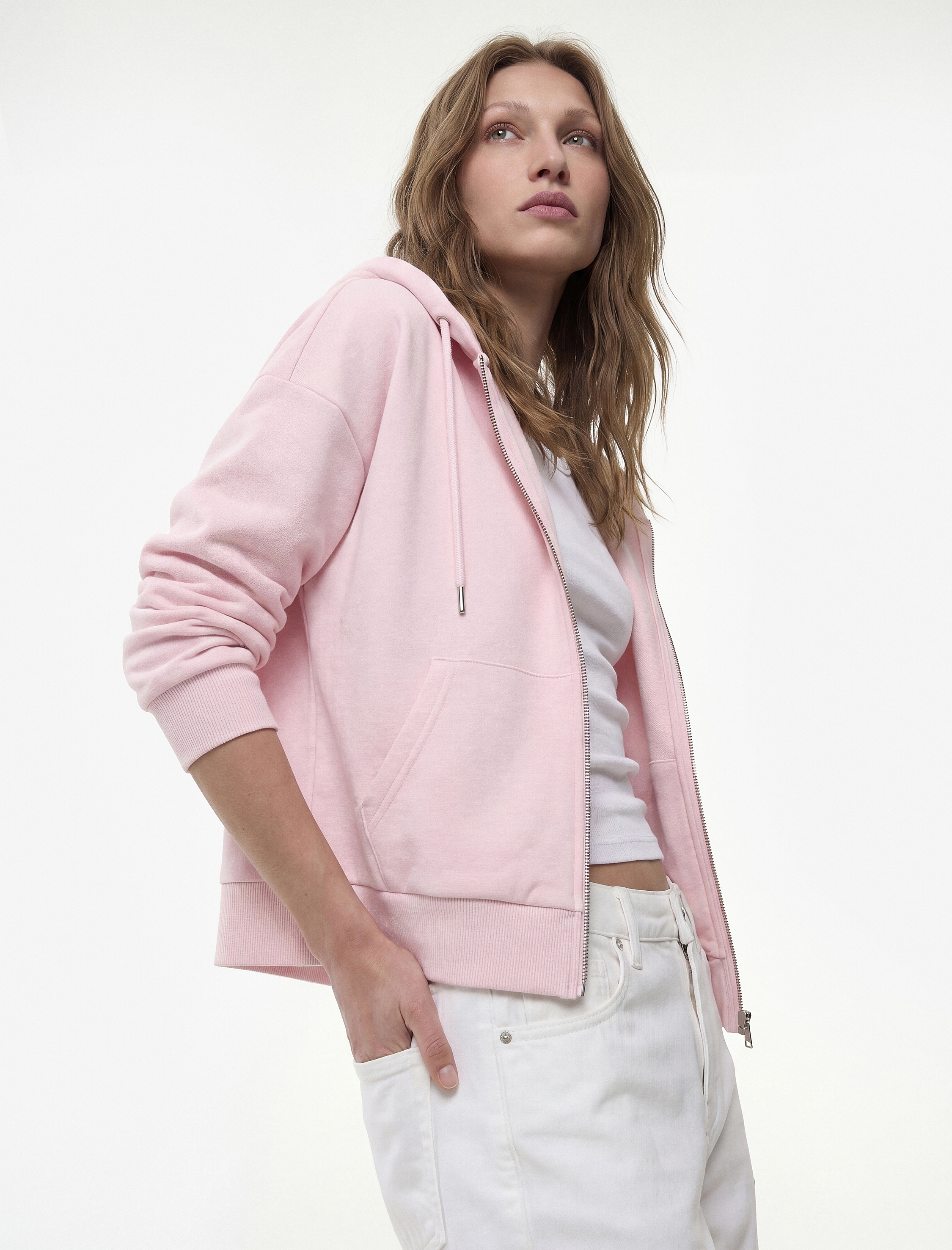   Modal Kumaş Uzun Kollu Cepli Kapüşonlu Sweatshirt