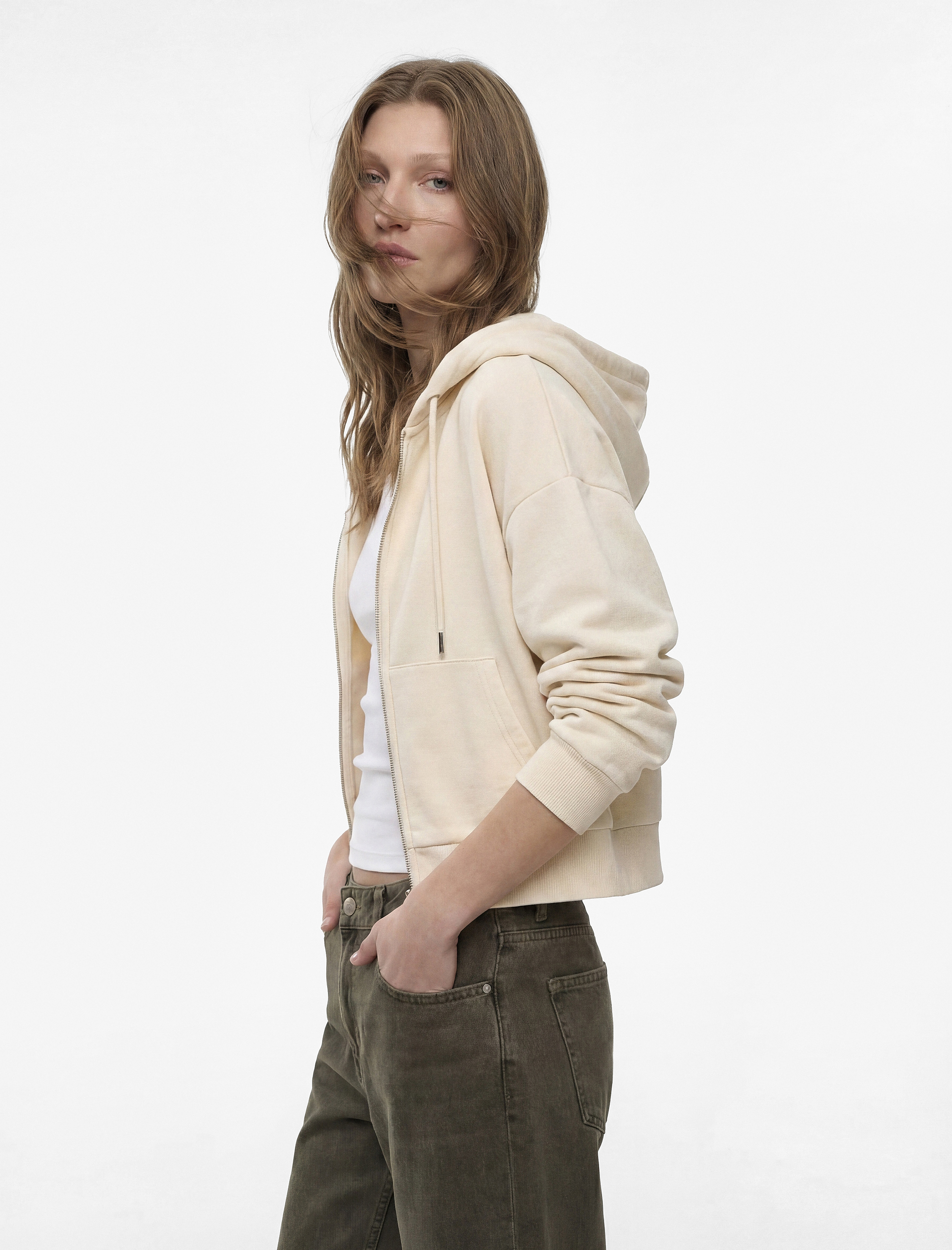   Modal Kumaş Uzun Kollu Cepli Kapüşonlu Sweatshirt