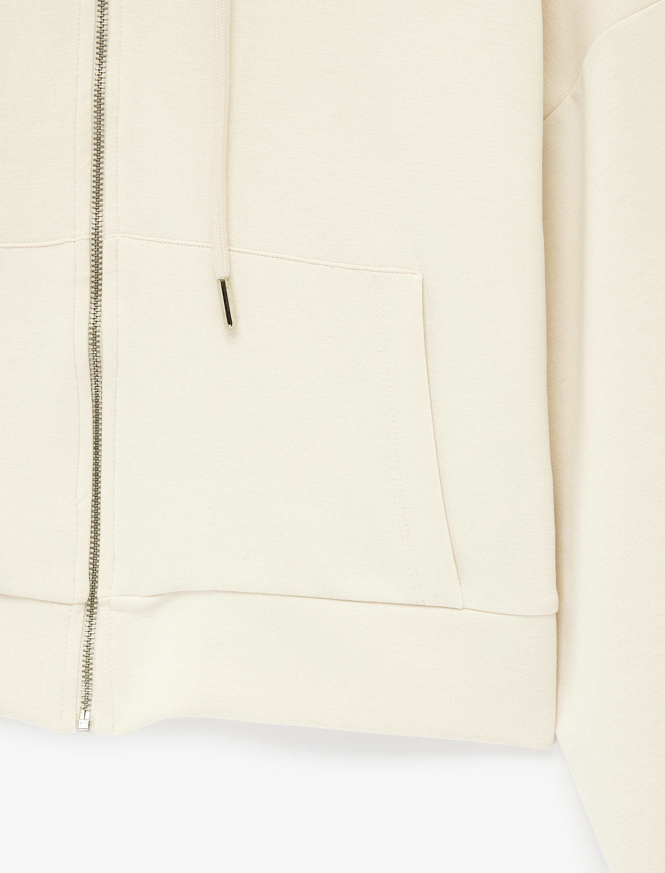   Modal Kumaş Uzun Kollu Cepli Kapüşonlu Sweatshirt