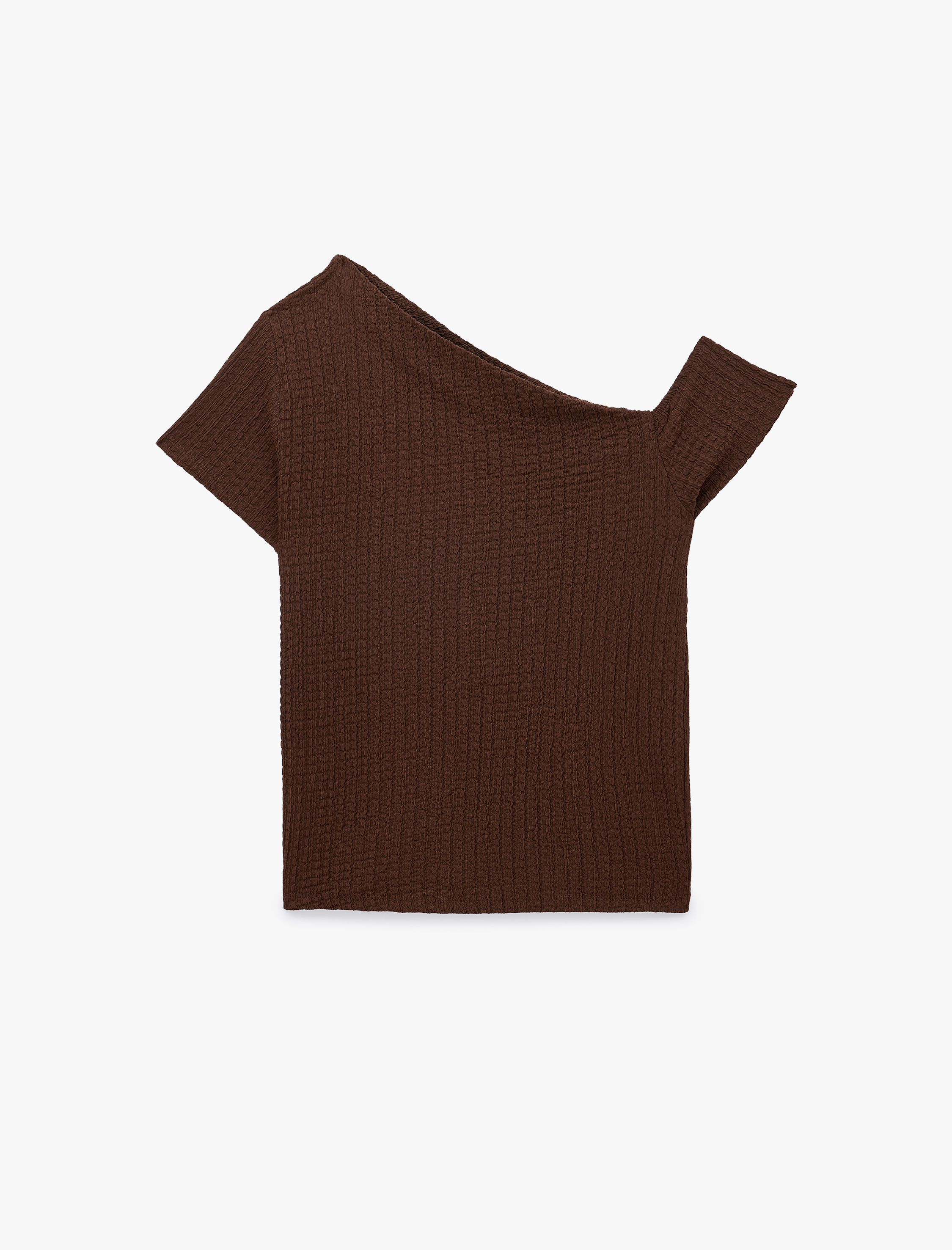   Bürümcük Kumaş Slim Fit Kısa Kollu Asimetrik Kesim Tek Omuz Bluz